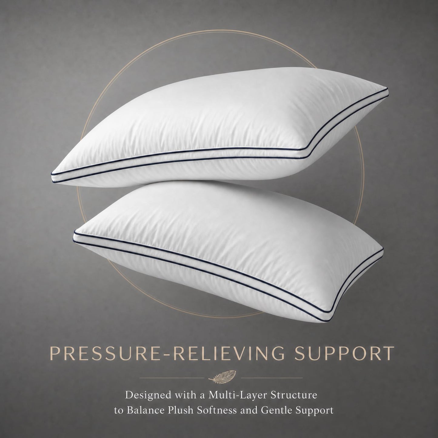 Goose Down Pillows, Standard Size Set of 2 with 3-Layer Design, Hotel Down Bed Pillow for Side, Back, and Stomach Sleepers, Soft 600 Thread Count Cotton Cover–Luxury Hotel Pillows Quality(20" x 26")