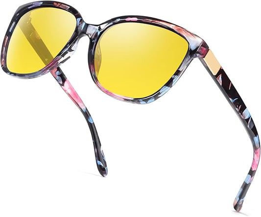 Myiaur Night Vision Driving Glasses for Women, Polarized Anti Glare Yellow Lens Glasses for Nighttime, UV400 Protection