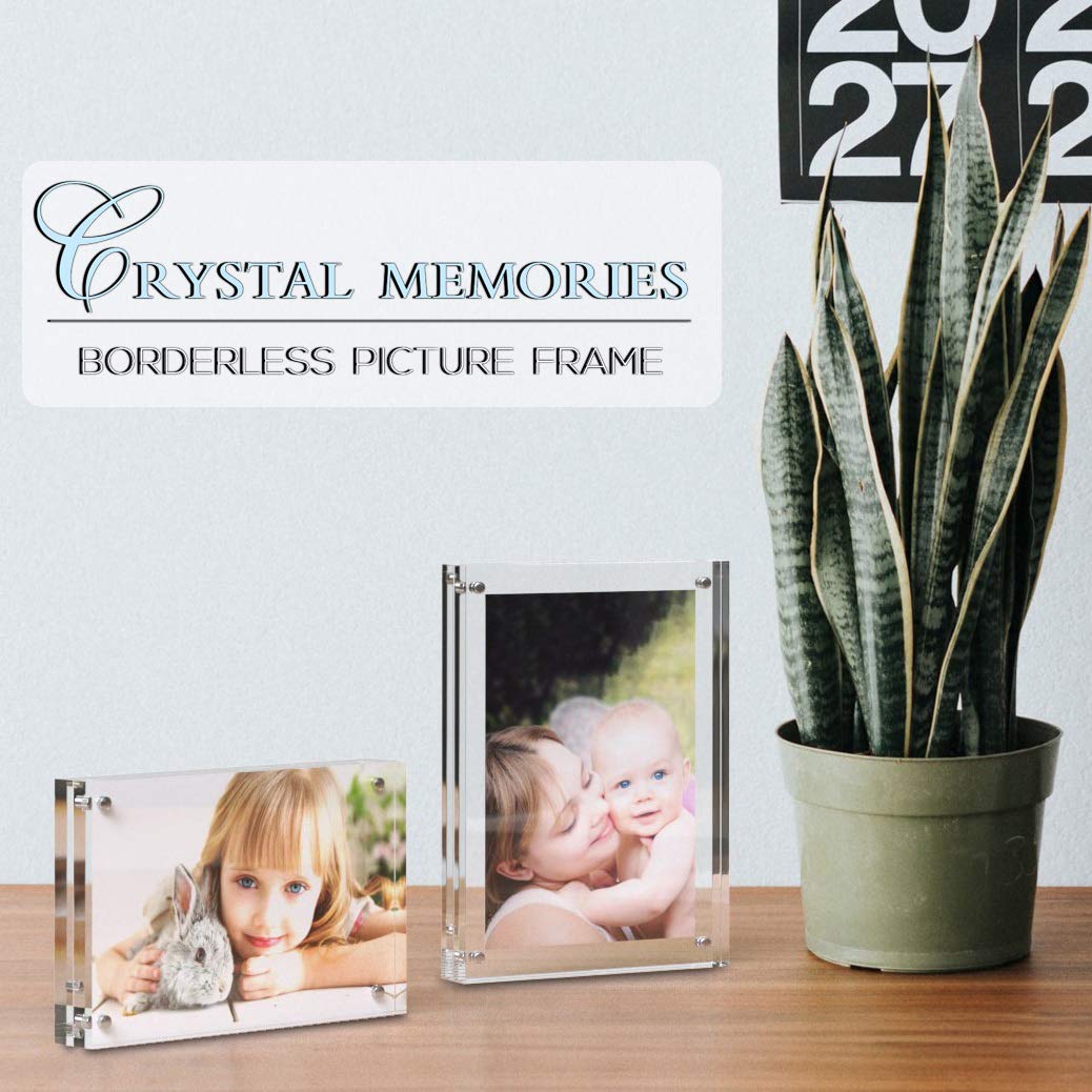 MIRA-K | Crystal Memories | Acrylic Picture Frame 6x8 with Magnetic Closure | Lucite Photo Frame for Tabletop | Decorative Display for Tickets, Postcards and Awards