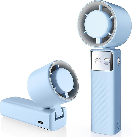 YOSHENMO Portable Handheld Turbo Fan - Foldable Mini Fan with Air Turbo Tech, 1-199 Speed Adjustment, 20H Runtime, LED Display, Battery-Powered for Indoor/Outdoor Use Light Blue