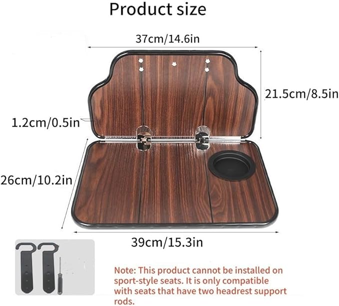 Folding Wood Car Back Seat Food Tray Table, Multi-Functional Car Seat desk for Eating, Working, Writing, Traveling(Dark brown)