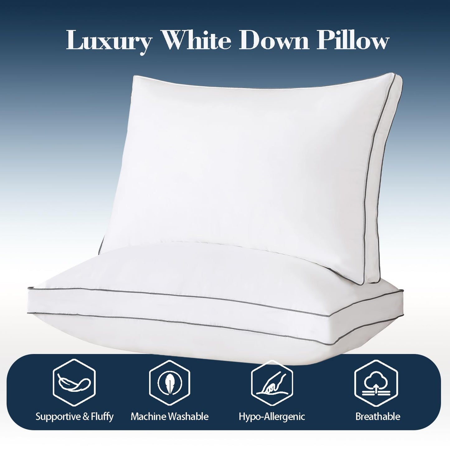 SHOUREN Goose Down Pillows King Size Set of 2, Fluffy Soft Bed Pillows for Sleeping, Down-Filled Pillow Insert with Gusseted Design, Perfect for Back, Side or Stomach Sleepers, 18 * 34"