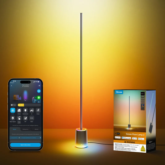 Govee Floor Lamp 3 with Luminblend+ Technology, 2100lm Standing Lamp, Work with Matter,1000K-10000K Modern Floor Lamps for Living Room, Bedroom, Office, Corner Lamp with Dynamic Scenes, DaySync