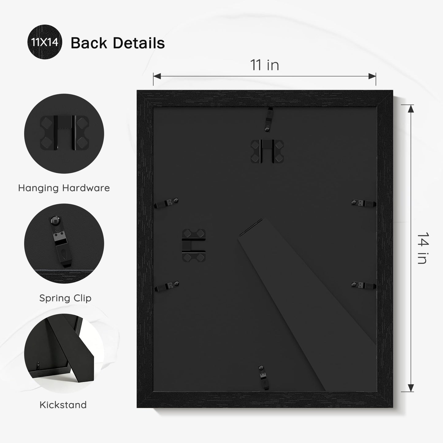 Picrit 11x14 Picture Frame Set of 2, Solid Wood and Black Backboard, Displays 8x10 with Mat or 11 x 14 Without Mat, Tabletop & Wall Mounted, Multi-Piece Wall Gallery Photo Frames for Home Decor, Black Wood Grain