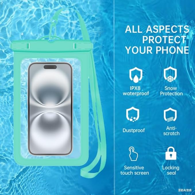 [Up to 6.9" 2 Pack Waterproof Phone Pouch Case,Waterproof Phone Bag for iPhone 17 16 15 14 13 Pro Max Plus Galaxy S25 S24 Ultar Plus+,IPX8 Cellphone Dry Bag Beach Travel Essentials-Green