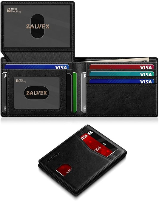 Wallet for Men Slim RFID Blocking Leather Credit Card Holder Wallet for 14 Cards, Bifold Minimalist Thin Wallet with 2 ID Windows & Cash Slot, Front Pockt Carteras Para Hombres, Birthday Gifts for Men