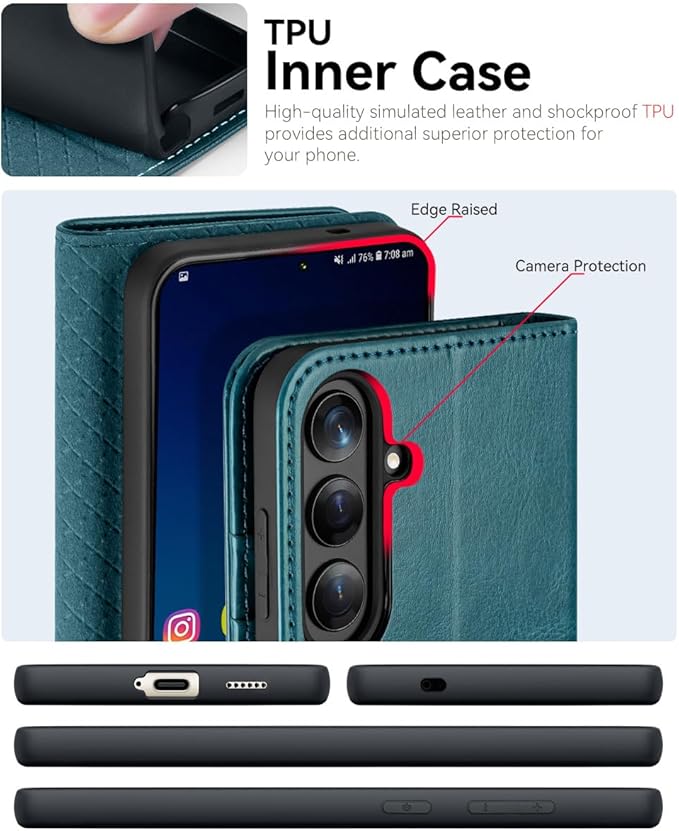 OCASE Compatible with Galaxy S25 Plus Wallet Case, PU Leather Flip Folio Case with Card Holders RFID Blocking Kickstand [Shockproof TPU Inner Shell] Protective Phone Cover 6.7 Inch 2025, Peacock Blue