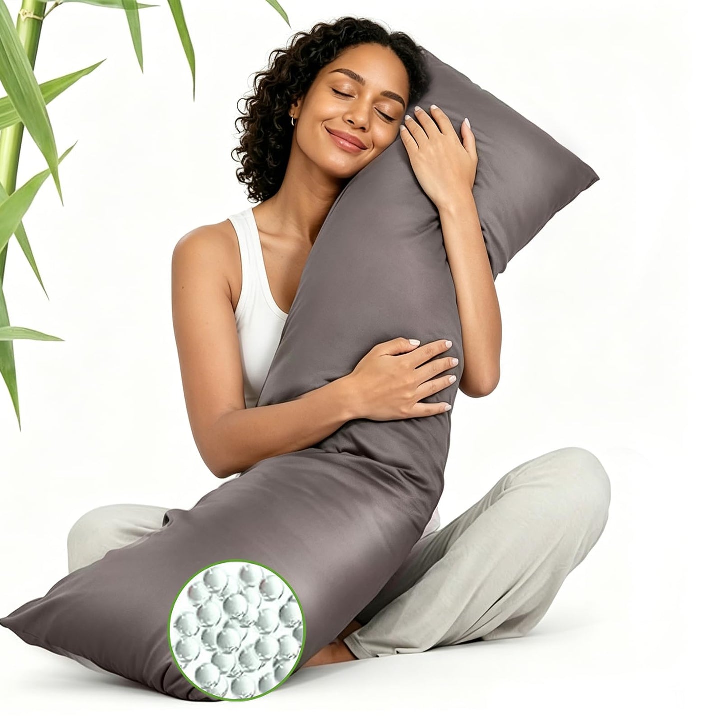 ZonLi Cooling Weighted Body Pillow for Deep Sleep and Mood Relaxation (48" x 14") 8.5lbs, Washable Bamboo Cover, Quilted Glass Beads Weighted Pillows for Bedroom, Sofa, Adults, Side and Hot Sleepers