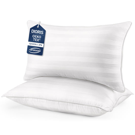 DIORIS Queen Pillows Set of 2 - Bed Pillows for Sleeping, Cooling Down Alternative Pillow, Medium Soft for Side Back Stomach Sleepers, Hotel Quality, Machine Washable