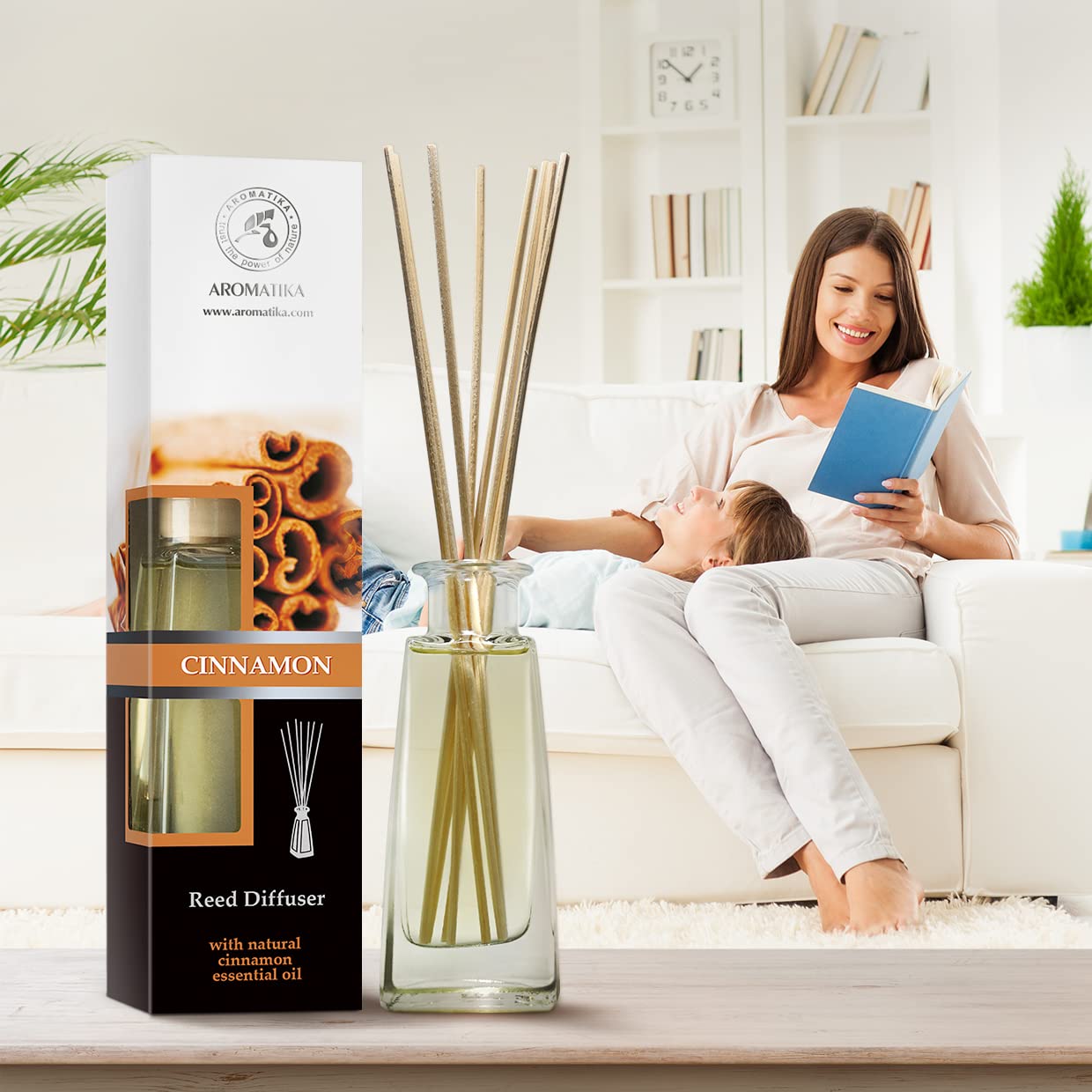 Reed Diffuser Cinnamon 3.4 Fl Oz(100ml) - Room Diffuser with Cinnamon Essential Oil - Home Fragrance - Aromatherapy Air Freshener - Oil Diffuser - Scented - Cinnamon Aroma