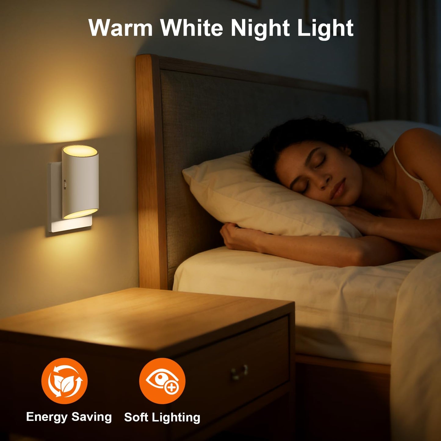 Fyrael Night Light Plug into Wall with Motion Sensor & Dusk to Dawn, Soft White LED 3000K, 7 Levels 1-100LM Adjustable Brightness, Auto Indoor Nightlight for Bedroom, Bathroom, Hallways,Stairs, 2-Pack