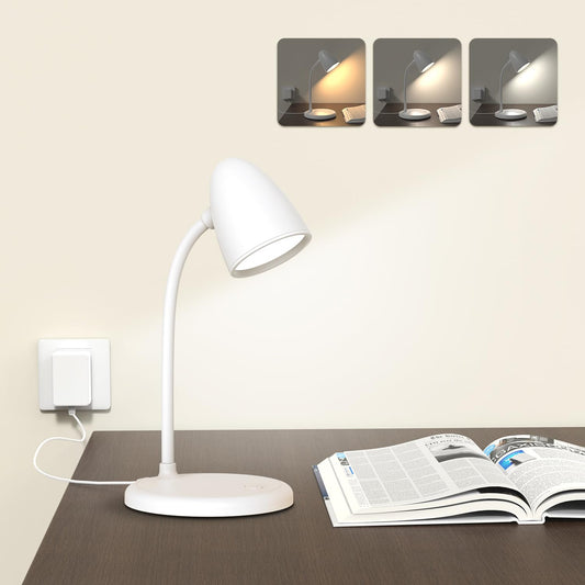 RORENSE LED Desk Lamp for Home Office,3 Light Colors,Table Lamp,Dimmable Reading Light for Bedside Small Desk Lamp for College Dorm Room,Bedroom Desk Light,White