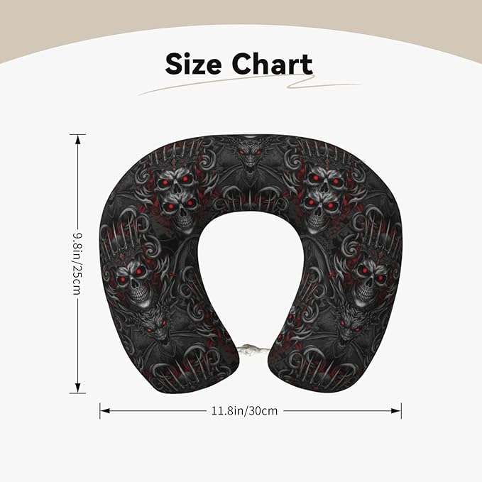 Unique Travel U Shaped Pillows Vintage Skeleton Skull King for Airplanes Car Flight, Comfortable Chin Head Neck Cushion Supporting, Polyester Removable Cover