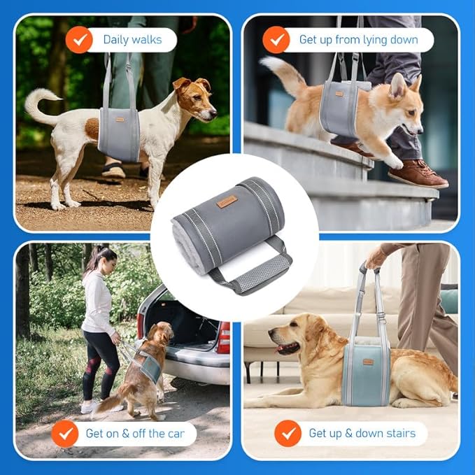 Dog Lift Harness for Small Dogs, Adjustable Dog Sling for Back Legs, Hip Support Harness to Help Lift Dogs Rear for Helps Senior, Injured, Disabled and After ACL Surgery Dogs - Small, Grey