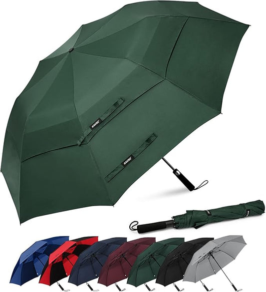 G4Free 62 Inch Portable Golf Umbrella Large Oversize Double Canopy Vented Windproof Waterproof Automatic Open Stick Umbrellas for Men and Women(Dark Green)