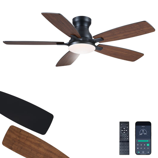 JSAITEE Ceiling Fan with Lights and Remote Control - 46In Flush Mount Ceiling Fan with 3CCT Dimmable, 6 Wind Speeds and Timing, Low Profile Fan for Modern Bedroom, Kitchen, Living Room