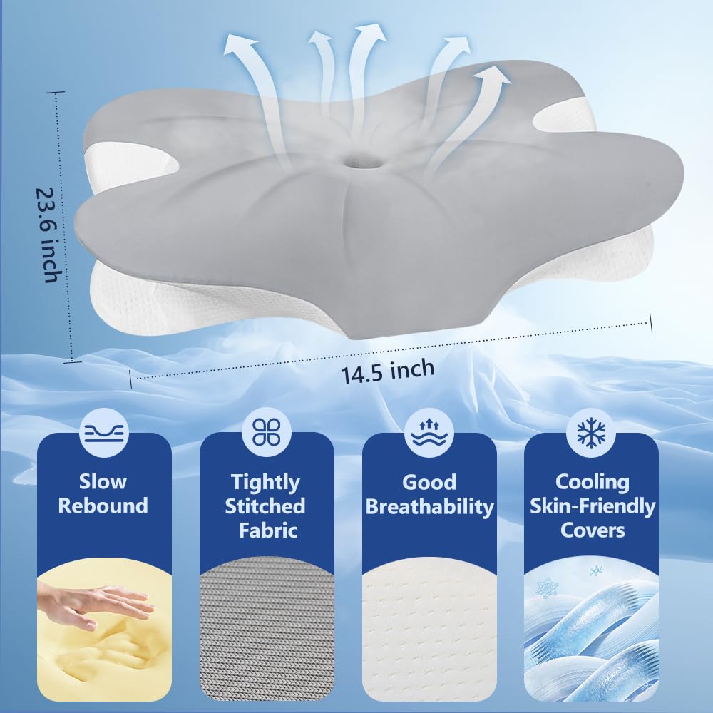 BNXIANG Cervical Neck Pillow for Neck Pain Relief & Sleeping, Ergonomic Contour Neck Support Pillow, Memory Foam Orthopedic Pillow for Side, Back, Stomach Sleepers