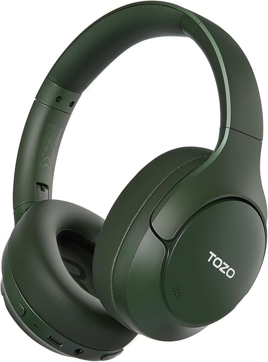 TOZO HT3 Hybrid Noise Cancelling Headphones, 90H Playtime Wireless Over Ear Bluetooth Headset, Spatial Audio AI Chat with 5 Mics, Supports Dual Connection and USB-C Input, with 32 EQ Music Modes