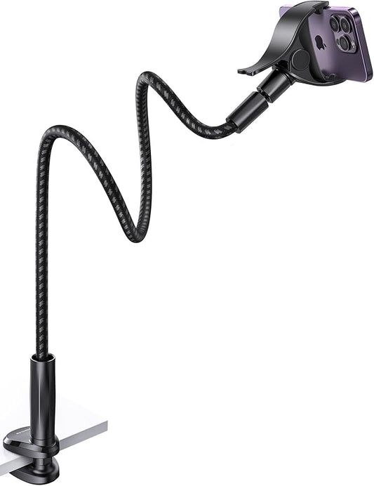 Aomiker Gooseneck Phone Holder for Bed - [2025 Upgrade Nylon Braid] 38” Long Flexible Lazy Arm Clip, 360 Adjustable Overhead Phone Mount for iPhone 15 14 13 12 11 Pro Max Mini Plus, all 4-7" Cellphone