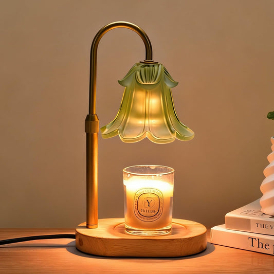Lsctiff Candle Warmer Lamp with Timer Dimmable, Wax Melt Warmer Adjustable Height, Flower Warmer Lamp with 2 Bulbs for Jar Candles, House Warming New Home Decor, Gift for Mom Women (Green)