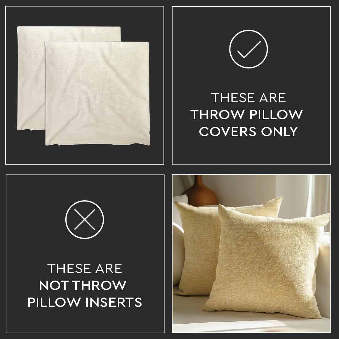 Encasa XO Thick Chenille Throw Pillow Covers Set of 2 | Buff - (24"x24") (60x60 cm) | Decorative Accent Square Throw Pillow Cases for Couch, Home Decor, Sofa