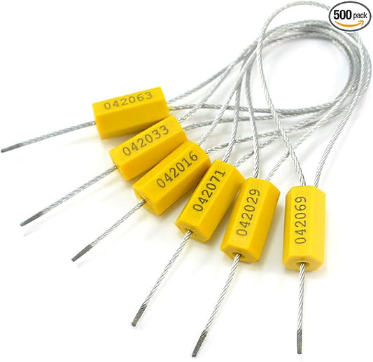 Leadseals(R) 500 Anti-Tamper Proof Security Cable Seals Disposable Self-Locking Padlock Shipping Security Tags Numbered(Pack of 500 PCS) (Yellow)