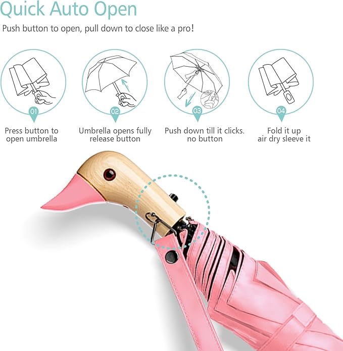 Duck Umbrella - Compact Travel Umbrella with a Cute Duck Head Handle for Women