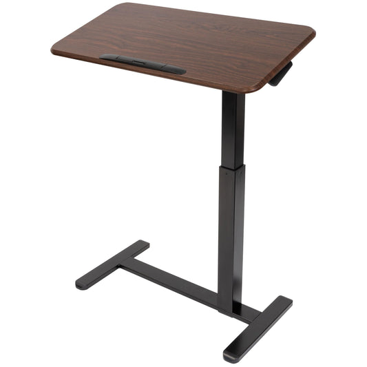 Mount-It! Rolling Bedside Table, Overbed Tray Table on Wheels for Hospital or Home Meals in Bed, Adjustable Height Tilting Swivel Standing Laptop Desk 31"x15" with Wheels, Walnut Color 27" to 41" High