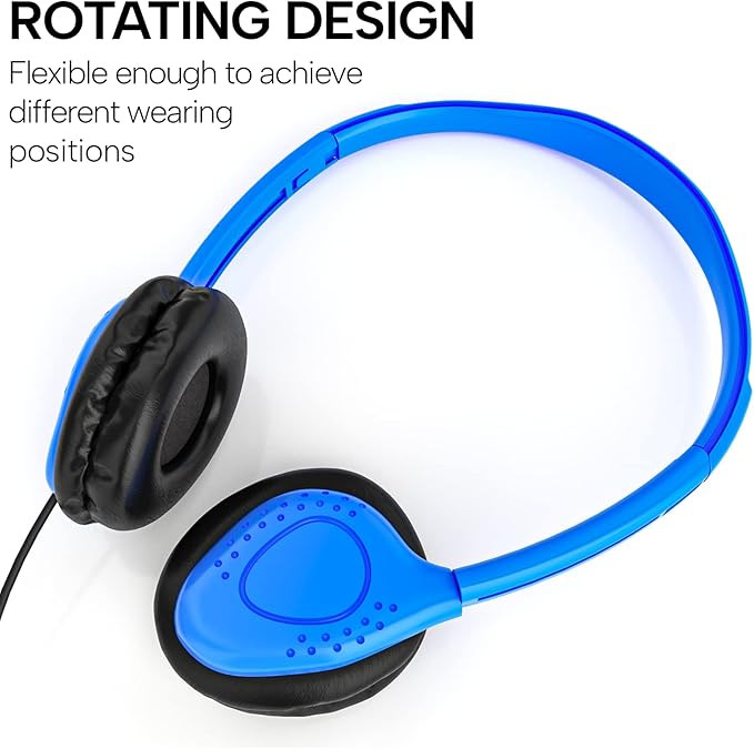 Maeline Bulk Classroom Student Headphones On Ear Stereo Headphones Adjustable Band & Faux Leather Cushions for Kids Online Learning, Library, School, Travel - 3.5mm Plug - 300 Pack - Multi Colors