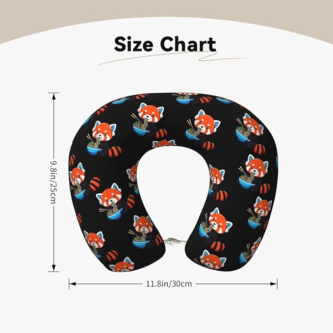 Unique Travel U Shaped Pillows Red Panda Eating Ramen for Airplanes Car Flight, Comfortable Chin Head Neck Cushion Supporting, Polyester Removable Cover