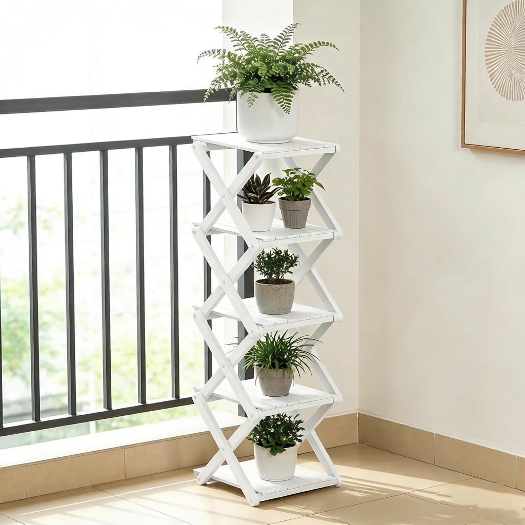 Bamboo Shoe Rack - No Assembly Required, Tall Narrow Foldable Shoe Organizer, Space-Saving Multifunctional Shelf for Entryways, Corners, Bedrooms, Balconies, 6 Layer White (Reinforced And Thickened )
