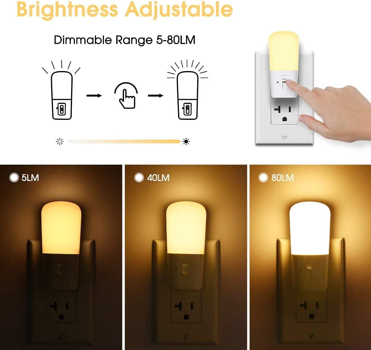 4 Pack Dimmable Night Light, Modern Night Lights Plug into Wall with Dusk to Dawn Sensor