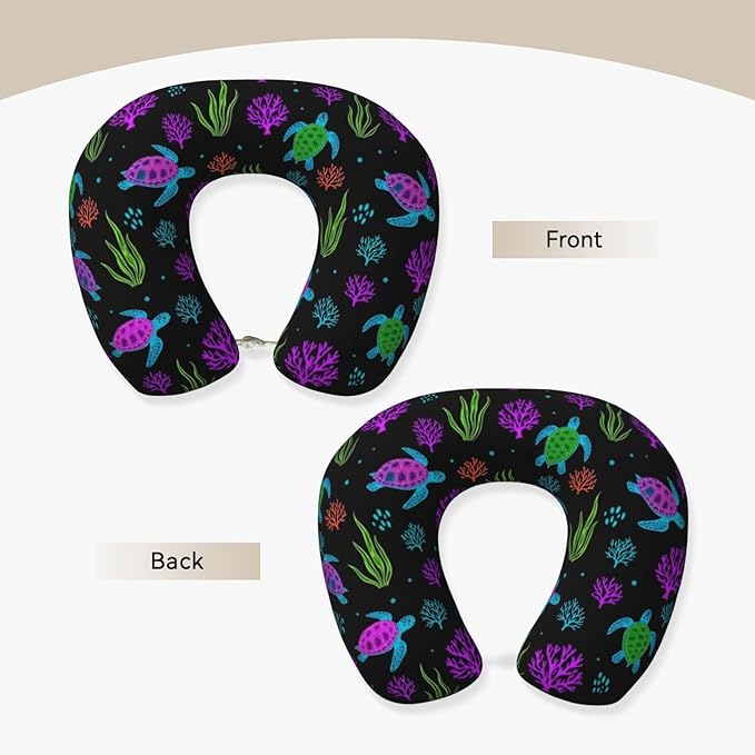 Neck Support Pillow, Comfortable Memory Foam Car/Flight/Airplane Chin Pillows U Shaped Cushion for Office Travel Sleeping Trippy Watercolor Blue Sea Turle