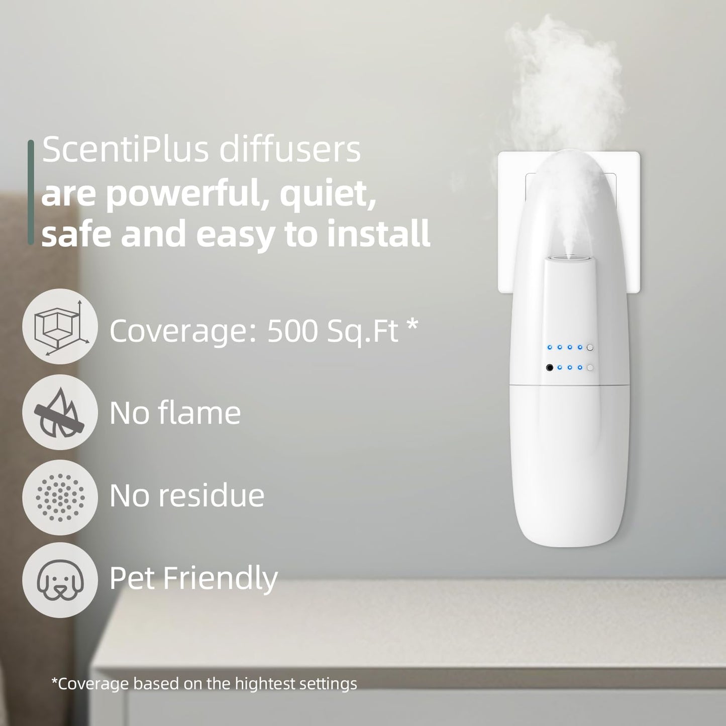 ScentiPlus Waterless Nano Scent Air Machine for Home, Plug-in Cold-Air Essential Oil Diffuser, Luxury Hotel Fragrance Atomizer, Professional Aromatherapy Device for Large Room & Office, 100ml, White