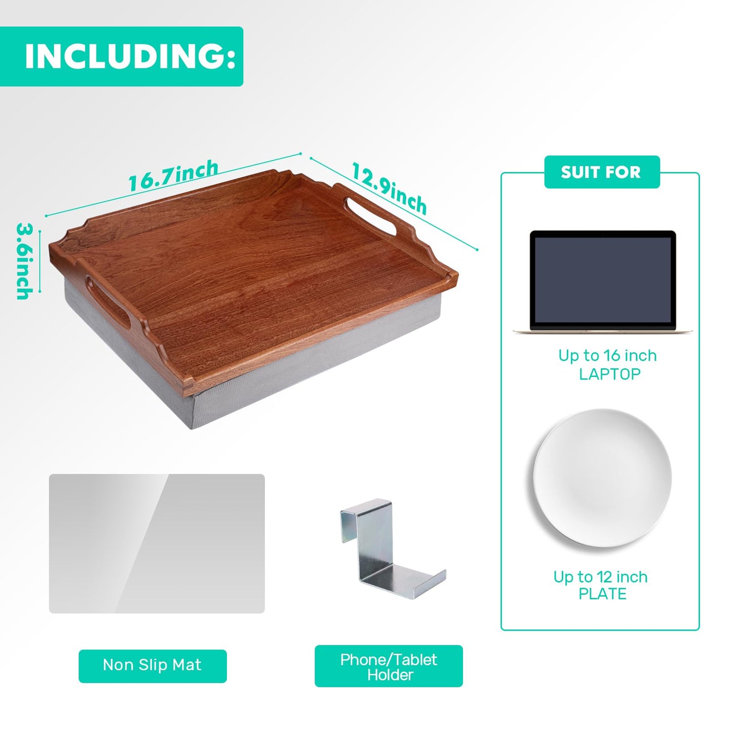DRELIFAM Lap Desk with Cushion,Wooden Bed Tray Table for Eating,Lap Tray in Recliner,Breakfast Tray,TV Dinner Bed Food Trays (2 Sapele Wood with 1 Basket)