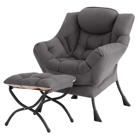 Tiita Modern Large Accent Chair with Ottoman, Comfy Leisure Sofa Armchair with Footrest, Reading Chair for Bedroom, Living Room, Dorm Rooms, Garden Dark Grey