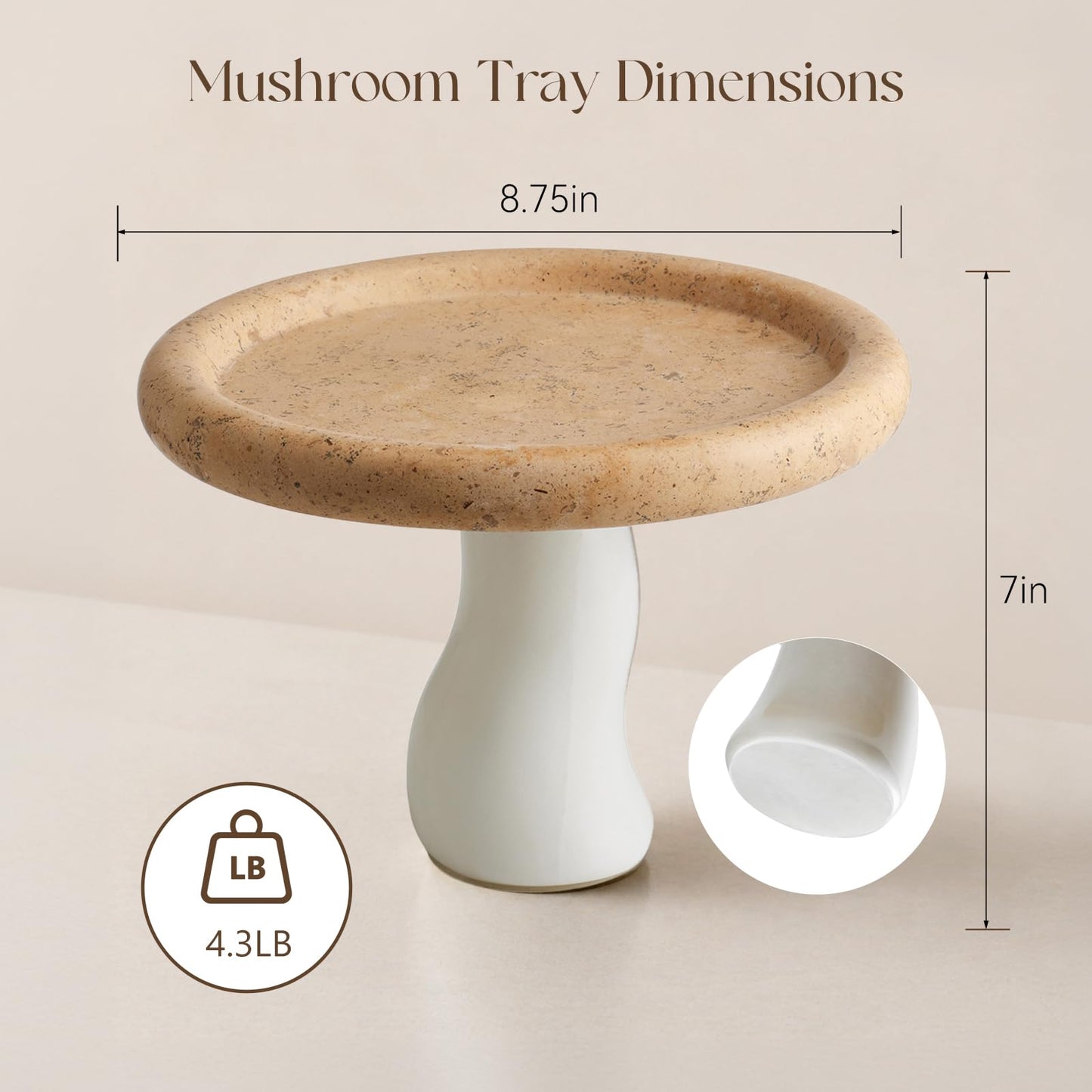 SAMAH Natural Marble Tray, Art Fruit Bowl for Kitchen Counter, Living Room, Vanity, Coffee Table Decor, Mushroom Jewelry Tray for Trinkets, Perfume, Keys, Housewarming Gifts New Home (Yellow)