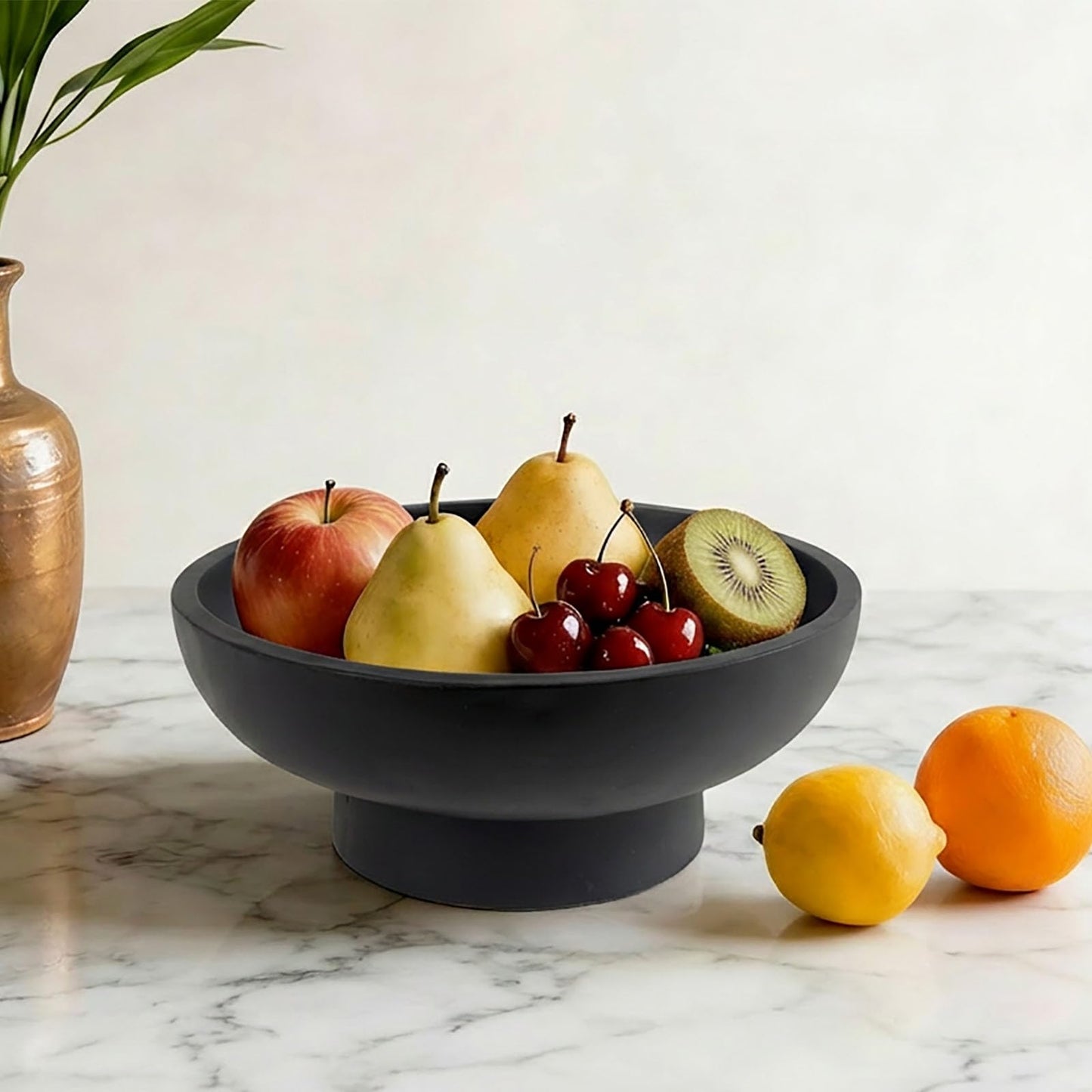 Plukers Catch All Decorative Fruit Bowl with Pedestal —Key, Purse & Trinket Holder | Entryway Table, Kitchen Counter, Coffee Console Decor | Modern Minimalist,Black