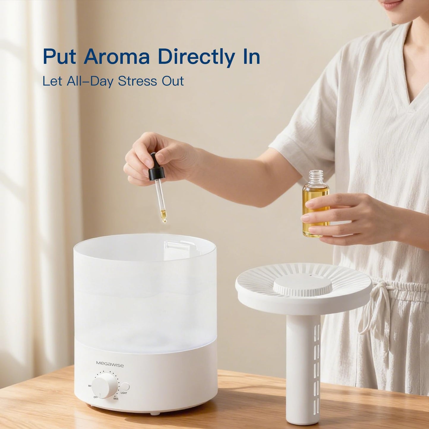 MEGAWISE 1.5L Large Cool Mist Humidifier for Large Spaces – Baby & Plant Safe Ultrasonic Aroma Diffuser, Quiet Operation for Bedroom, Home & Office, Adjustable Mist, Up to 10-Hour Run, Easy to Clean
