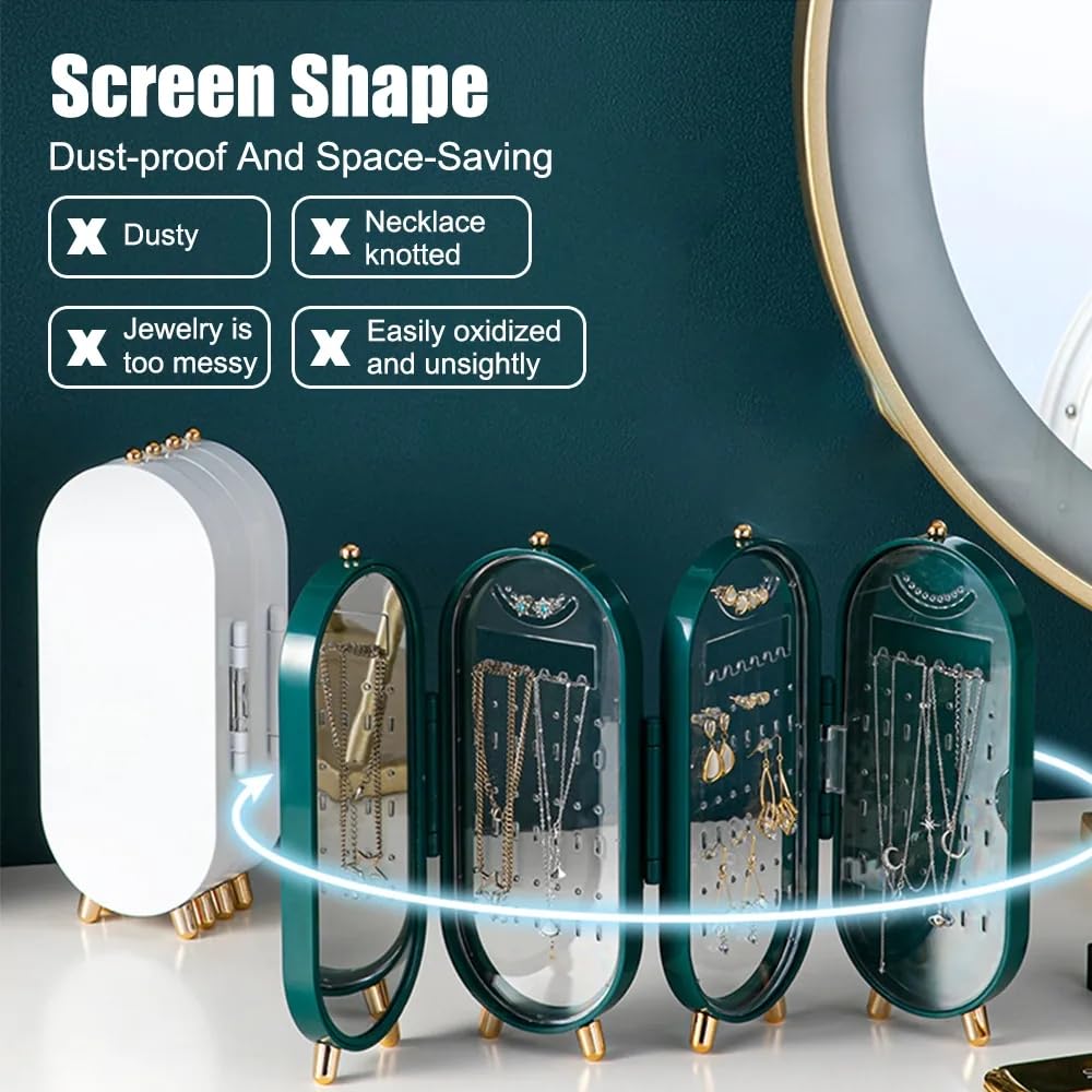 Tvoip Earring Organizer Stand，4-Layer Small Foldable Dustproof Jewelry Holder with 153 Holes For Women Earrings, Earring Backs, Necklaces,Display Jewelry Organizer (Green)