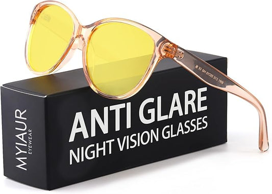 Myiaur Night Vision Driving Glasses for Women, Polarized Anti Glare Yellow Lens Glasses for Nighttime, UV400 Protection
