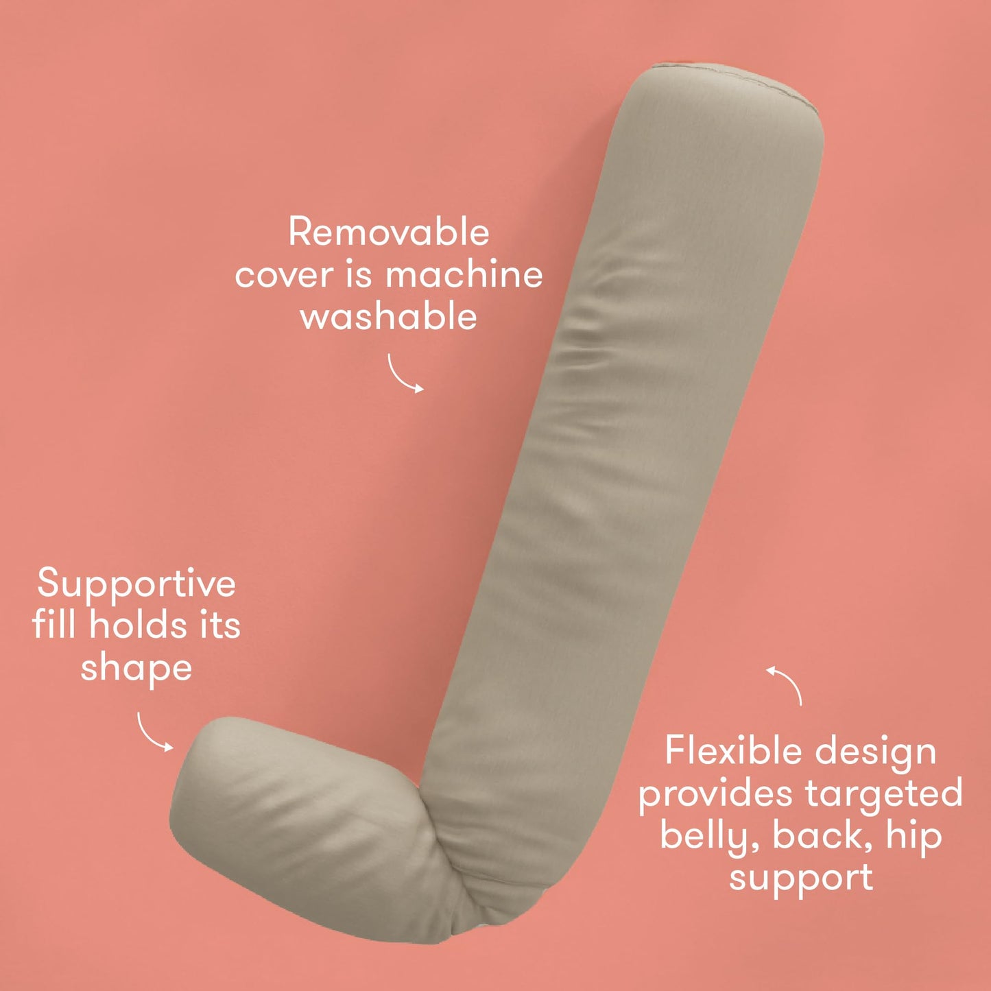 Frida Mom Compact Support 4-in-1 Pregnancy Pillow, Cooling Pregnancy Pillow, Twist & Bends into 4 Shapes for Comfort & Full Body Support, Compact Storage, Easy to Clean, Breathable, Storage Bag, Taupe