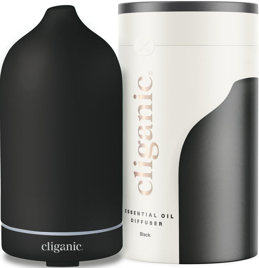 Cliganic Ceramic Diffuser (Black), 100ml Ultrasonic for Essential Oils Aromatherapy, Home & Office