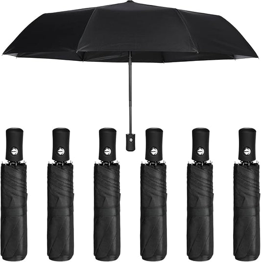 Jexine 6 Pcs Travel Compact Umbrella Automatic Open Close Windproof Small Light Backpack Purse Car Portable Collapsible Umbrella for Rain, Men Women