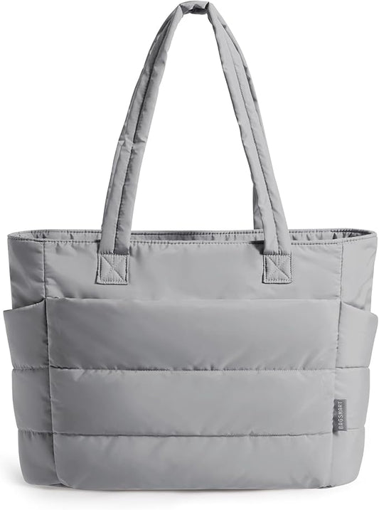BAGSMART Tote Bag for Women, Lightweight Puffy Tote Bag with Compartments Shoulder Bag Handbag for Travel, Work, Gym