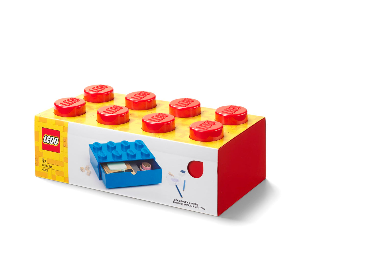Room Copenhagen Lego Storage Brick 8 Desk Drawer, 8-Stud Stackable Tabletop Storage Box, 12.4 x 6.2 x 4.4 in, Bright Red