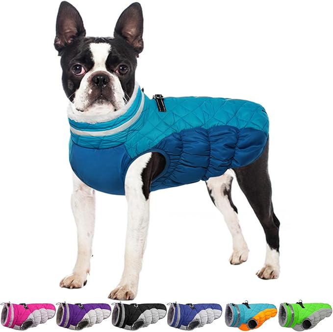 OUOBOB Winter Dog Coat,Large Dog Jacket,Waterproof Pet Jacket with Back Zipper,Pet Coat with Harness Built in,Warm Dogs Coat with Fleece Lined,Snow Jacket Clothes French Bulldog Shiba Inu,L