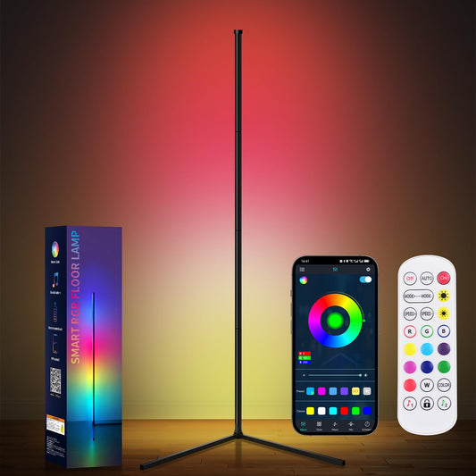 NAHIPO RGB LED Corner Floor Lamp - Smart App & Remote Control, Music Sync Color Changing Ambience Light with 16 Million Hues, Perfect for Bedroom, Living Room & Gaming Room