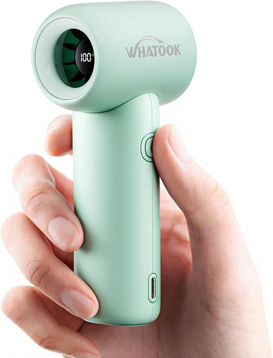 WHATOOK Mini Pocket Fan Portable Handheld Fans,3000mah Small Rechargeable Turbo Personal Fan Travel Essential Outdoor Activities Beach Vacations Camping Gifts for Women face makeup skincare (Green)