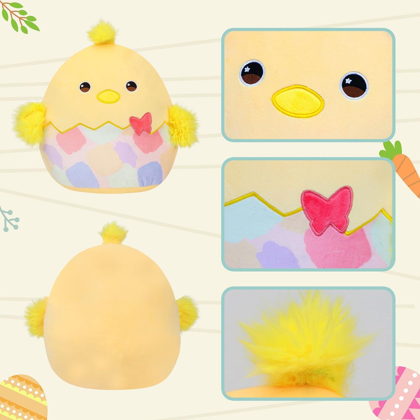 Mushymallow 12” Easter Chicken Plush Pillow Cute Easter Egg Chick Plush Toy Soft Chicken Stuffed Animal Easter Gifts for Kids Girls Boys